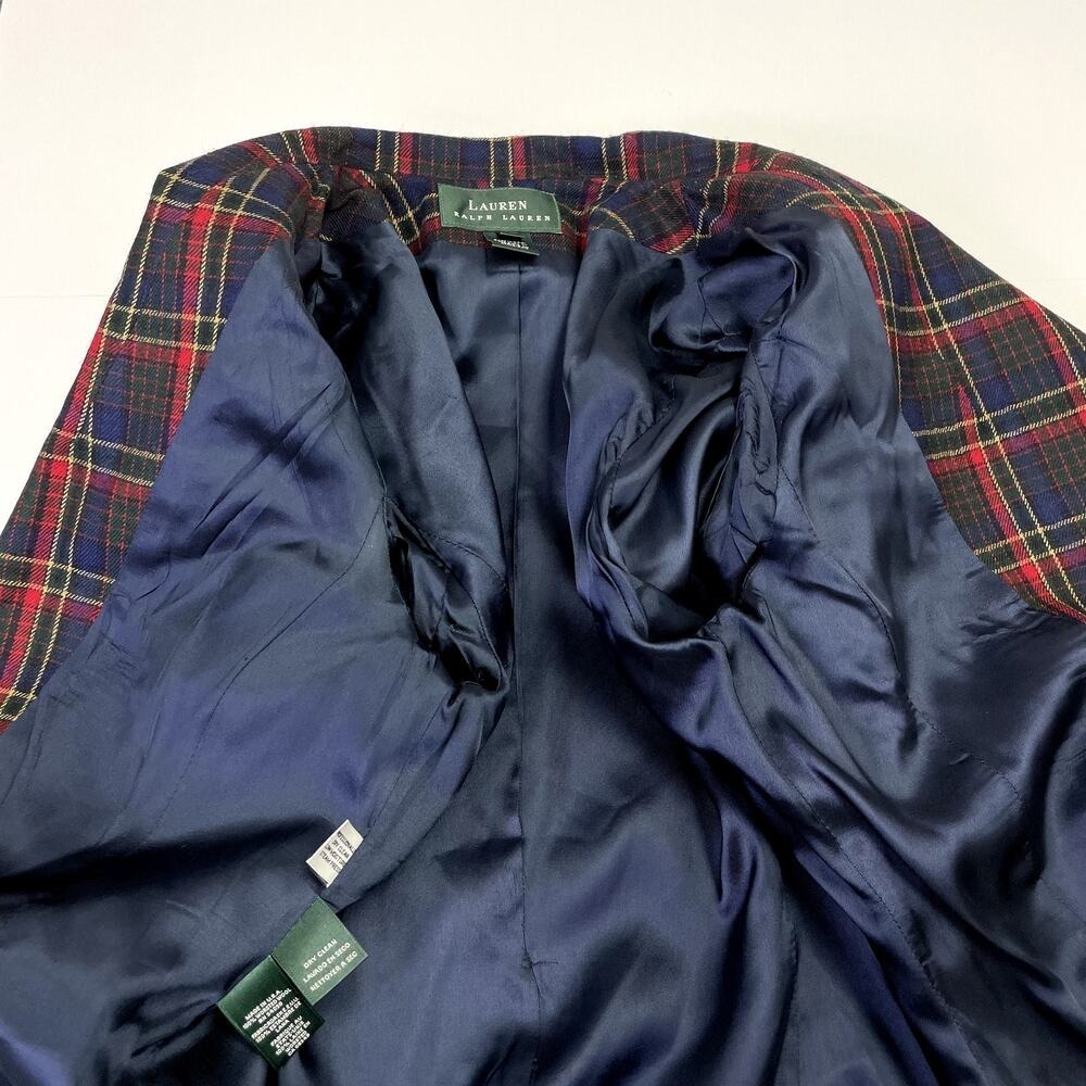 Lauren Ralph Lauren Plaid Worsted Wool Blazer Navy Red Green Size 12 Made in USA - Picture 10 of 16